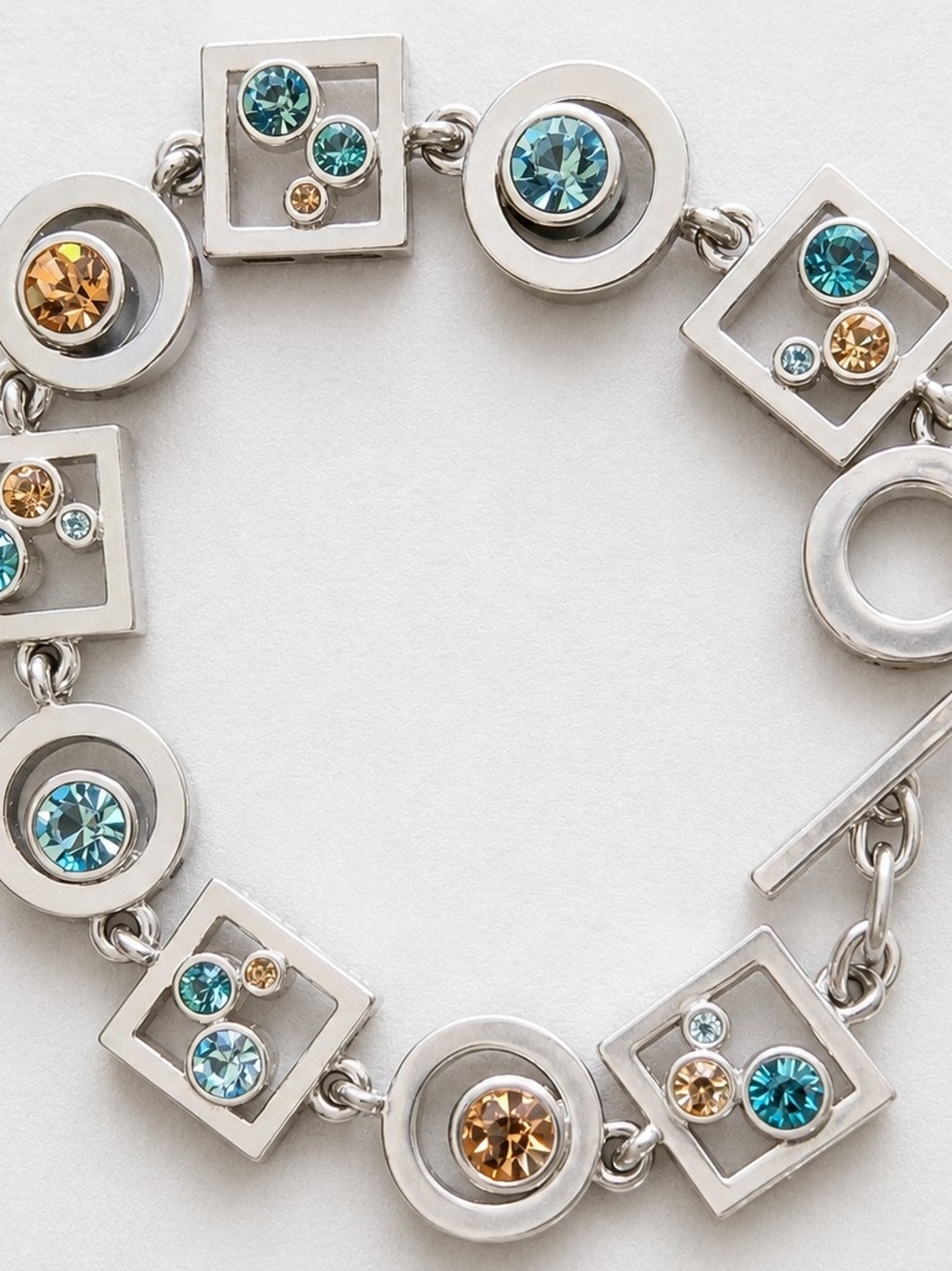 Sterling Silver Blue & Gold Crystal Link Bracelet